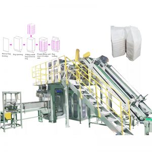Automatic secondary bagging machine for small pouch bagging into big pp woven bag